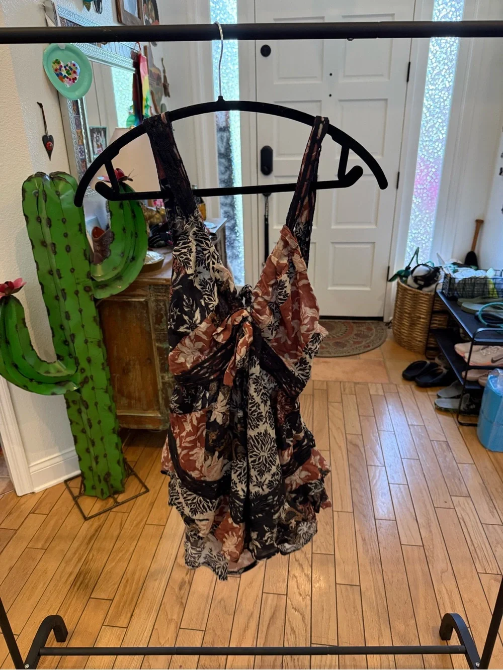 Free people Floral Patchwork Tie-Front Mini romper in Dusty Rose and Black